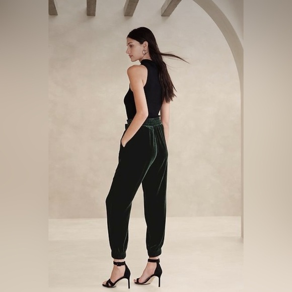 NWT Banana Republic Lilie Velvet Black Jogger Size Large. - Picture 2 of 7